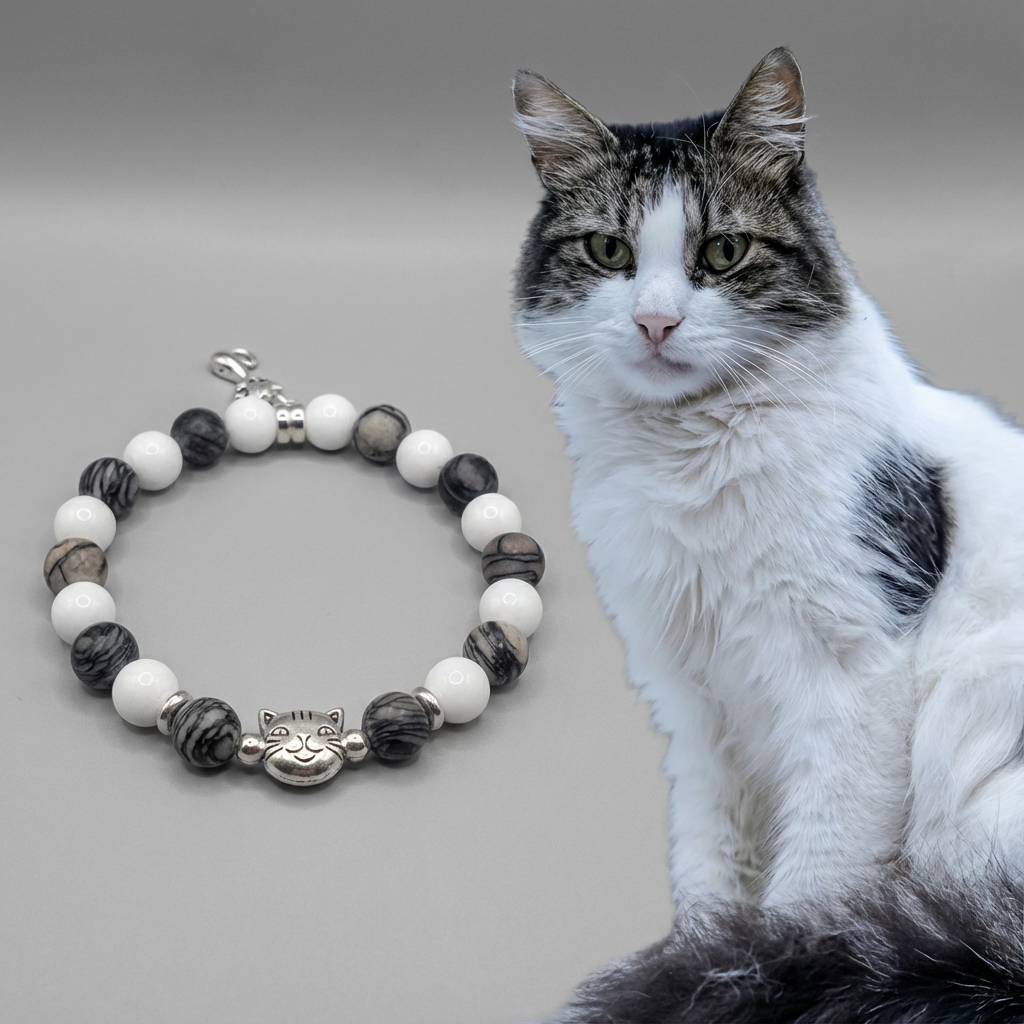 Custom Gray Tabby White Cat Bracelet