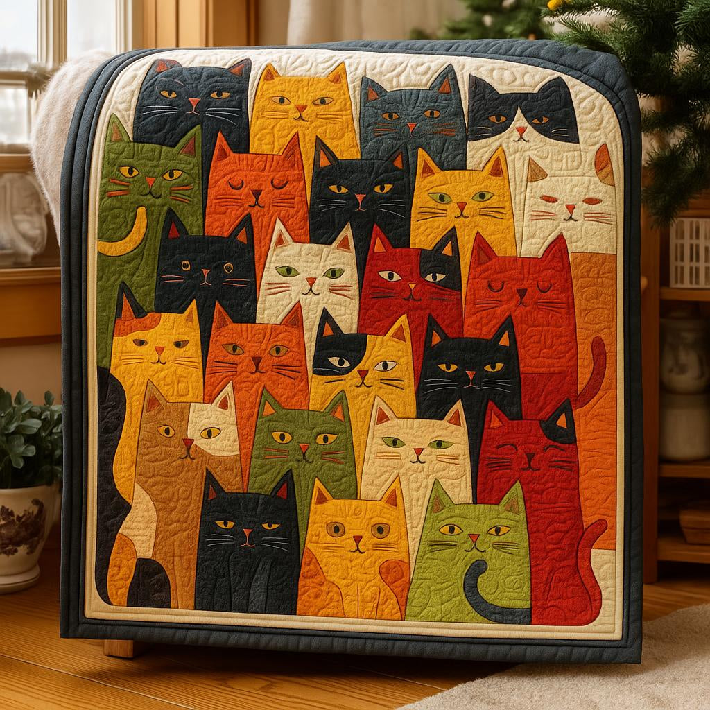 Vintage Cartoon Cats Quilted Blanket
