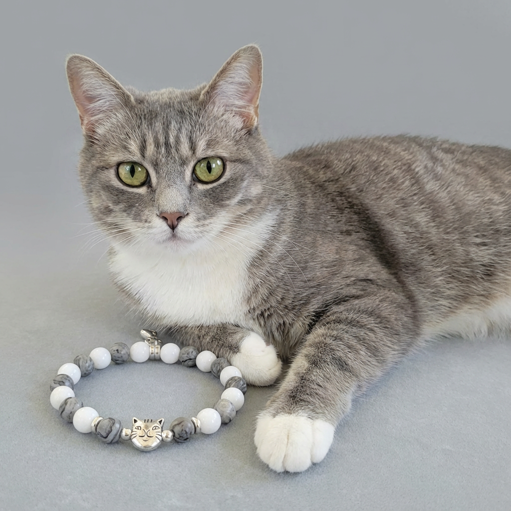 Custom Light Gray Tabby White Cat Bracelet