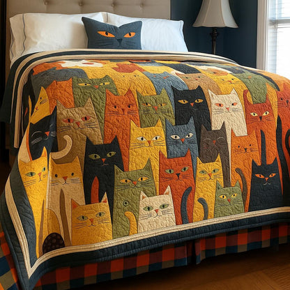 Vintage Cartoon Cats Quilted Blanket
