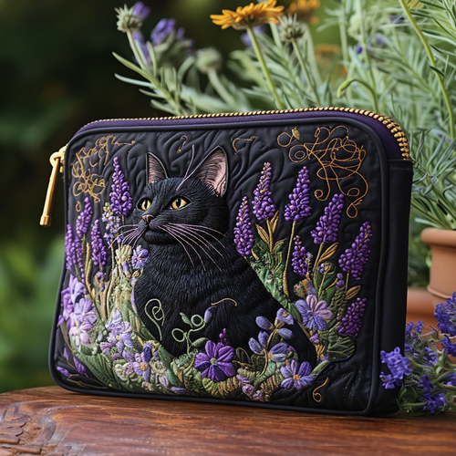 Moonlit Meow Quilted Zipper Pouch