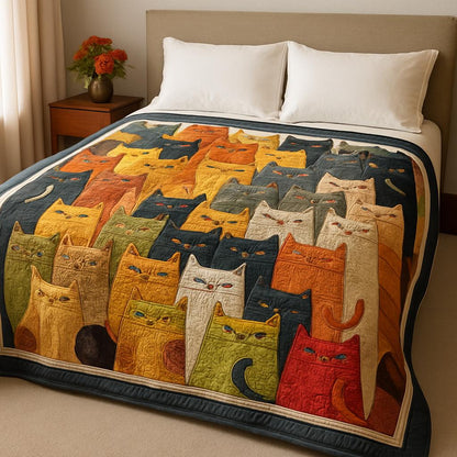 Vintage Cartoon Cats Quilted Blanket