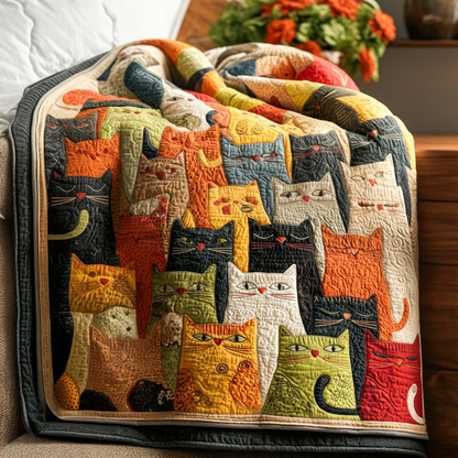 Vintage Cartoon Cats Quilted Blanket