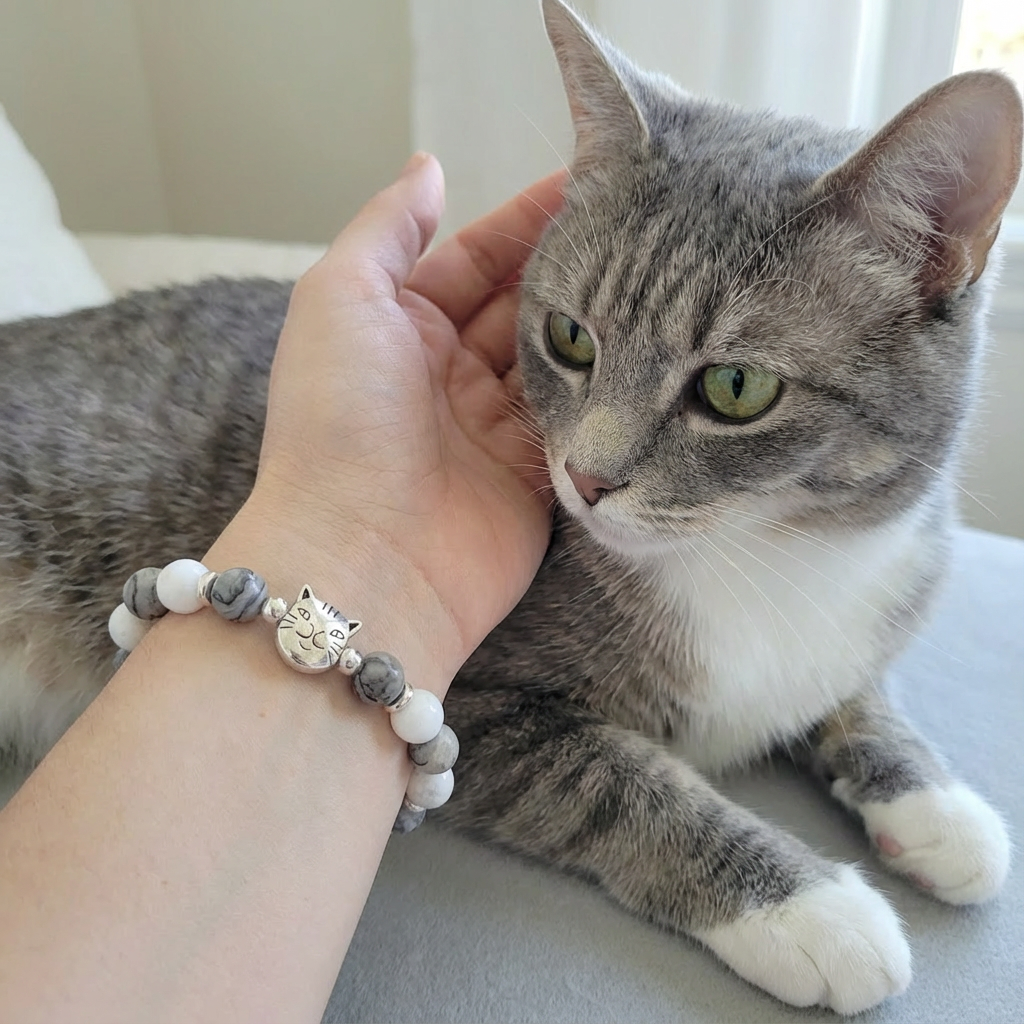 Custom Light Gray Tabby White Cat Bracelet