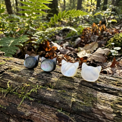 Luna & Shadow Cat Stud Earrings - Natural Mother of Pearl