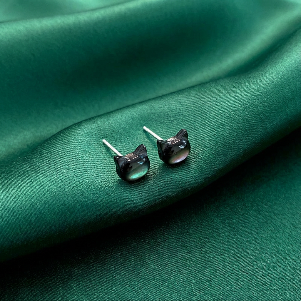 Luna & Shadow Cat Stud Earrings - Natural Mother of Pearl