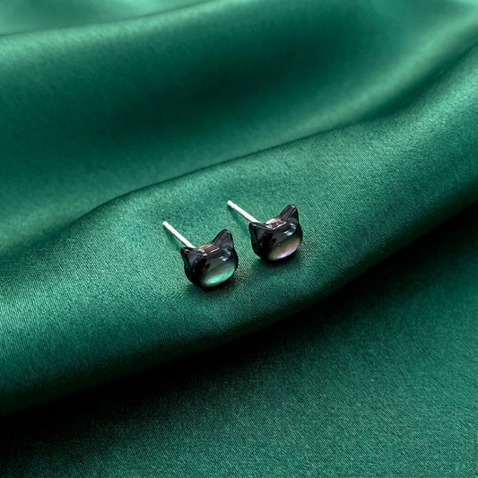 Luna & Shadow Cat Stud Earrings - Natural Mother of Pearl