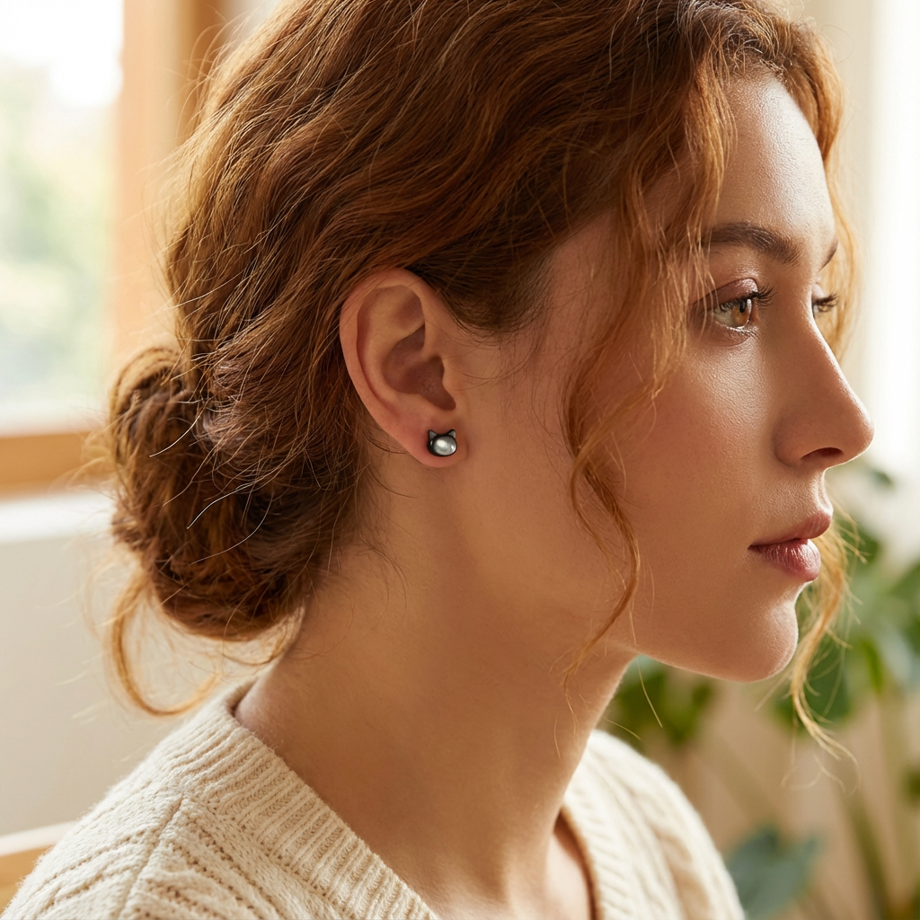 Luna & Shadow Cat Stud Earrings - Natural Mother of Pearl