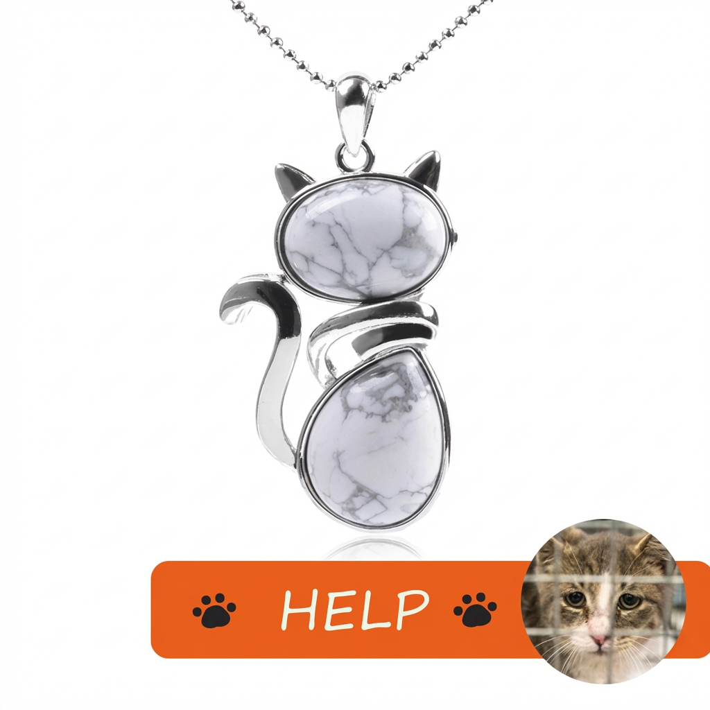 The Rescue Heart Cat Pendant – White Turquoise
