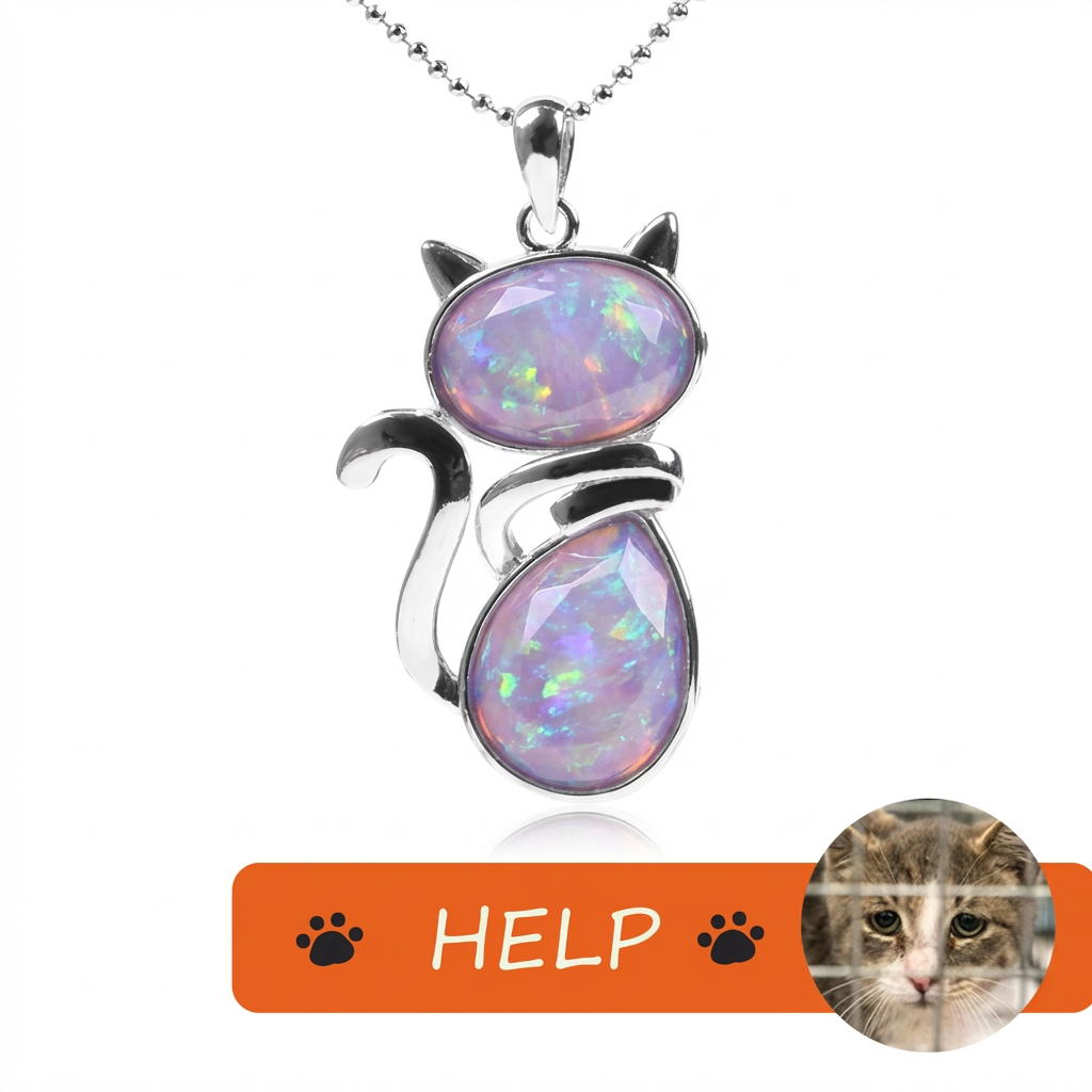 The Rescue Heart Cat Pendant – Opal