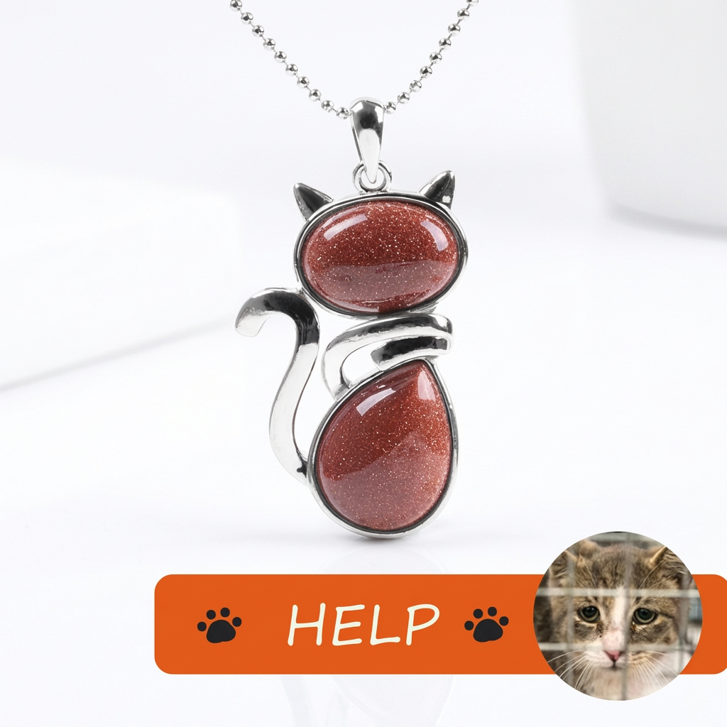 The Rescue Heart Cat Pendant – Brown Sand